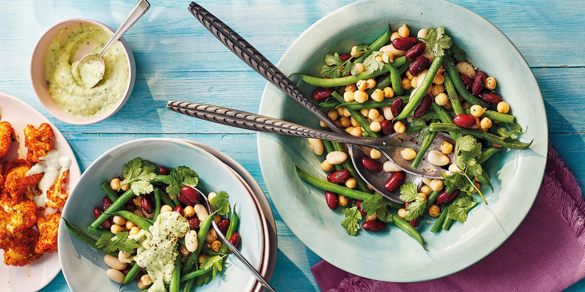 Four-bean salad with avocado dressing