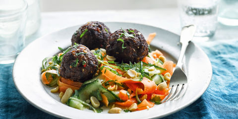 Thai meatballs with carrot and cucumber salad