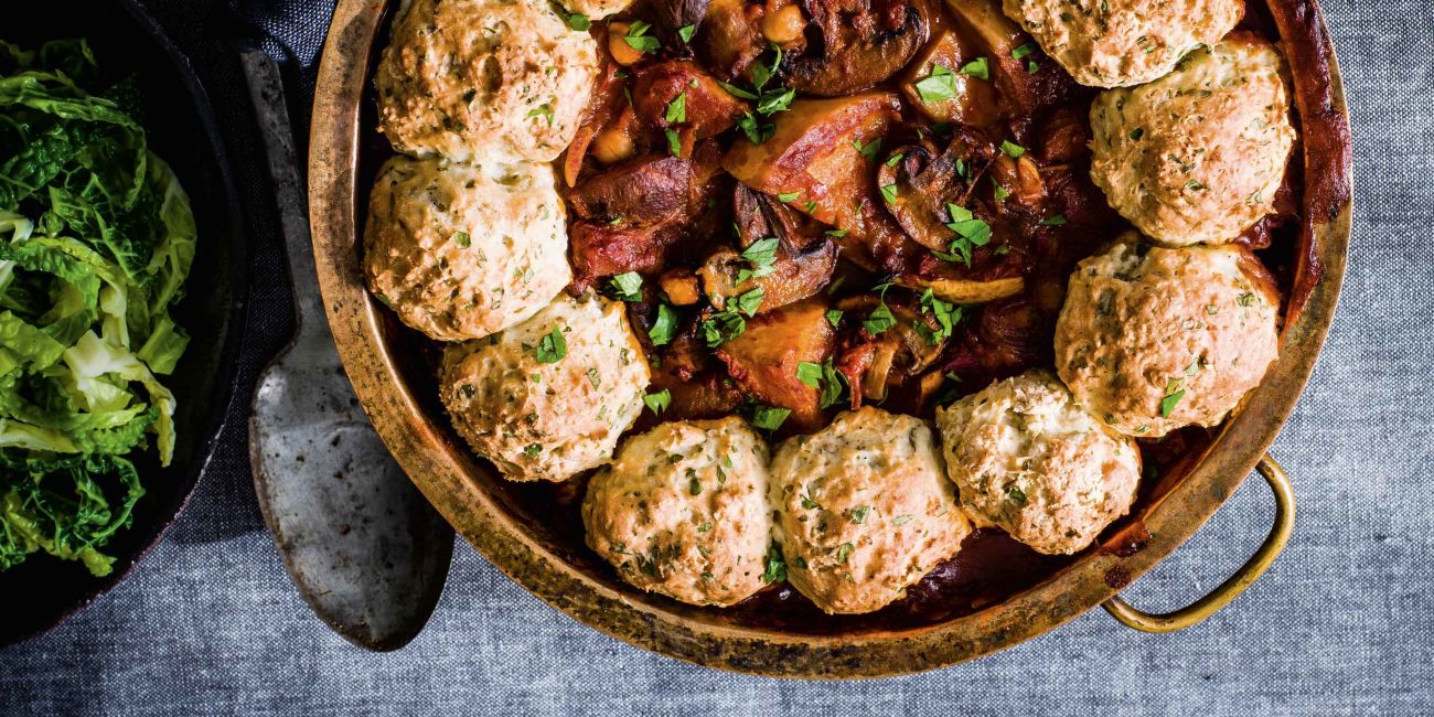 Spiced veggie goulash with yogurt dumplings