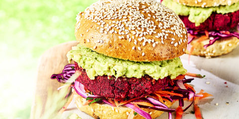 Beetroot burgers with summer slaw