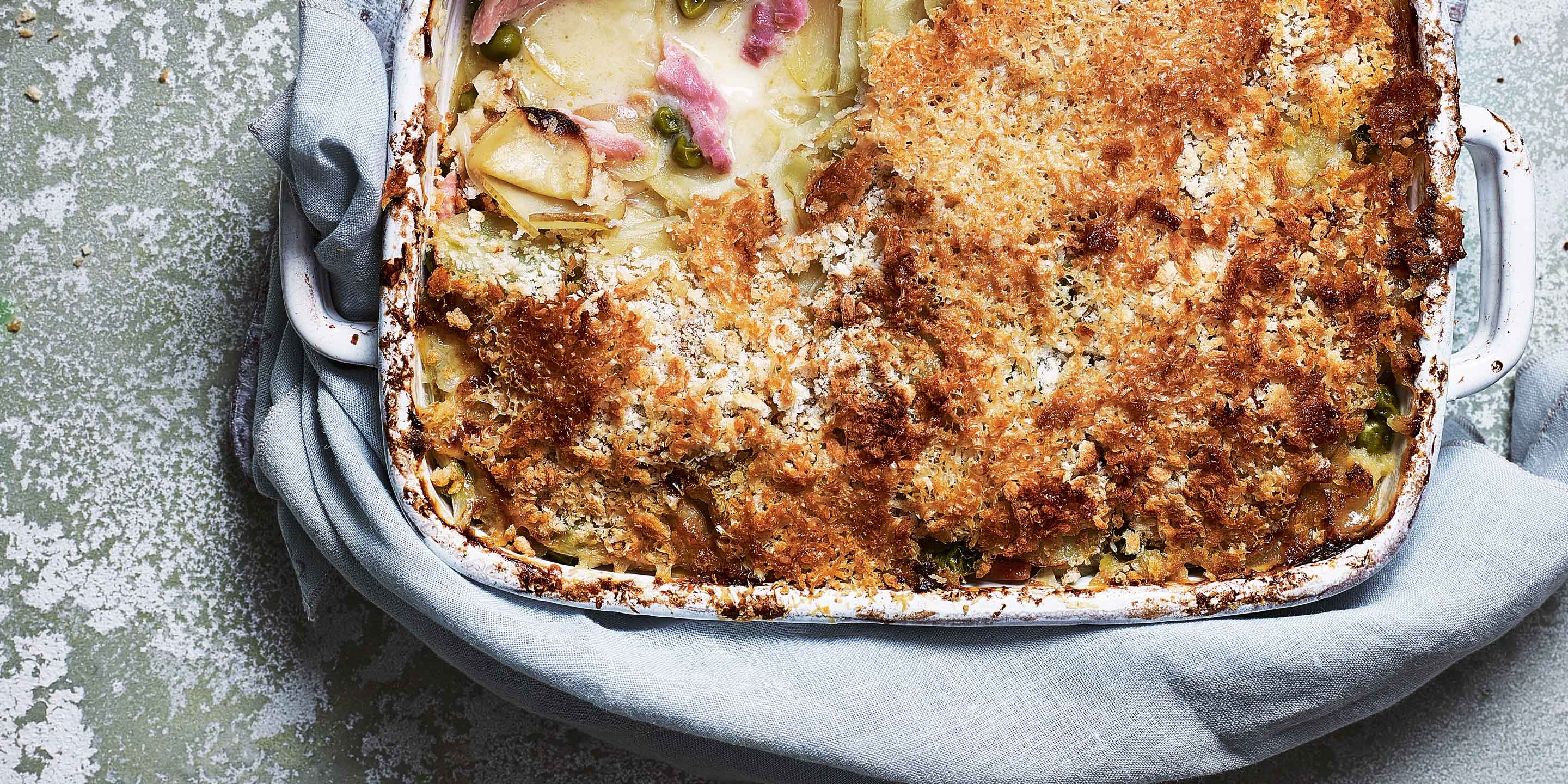 Jersey Royal, pea and ham gratin — Co-op