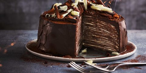 Fairtrade chocolate and banana crêpe cake