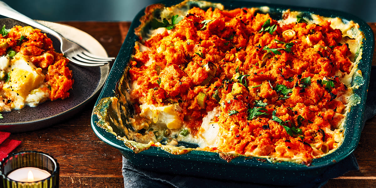 Fish pie with sweet potato topping