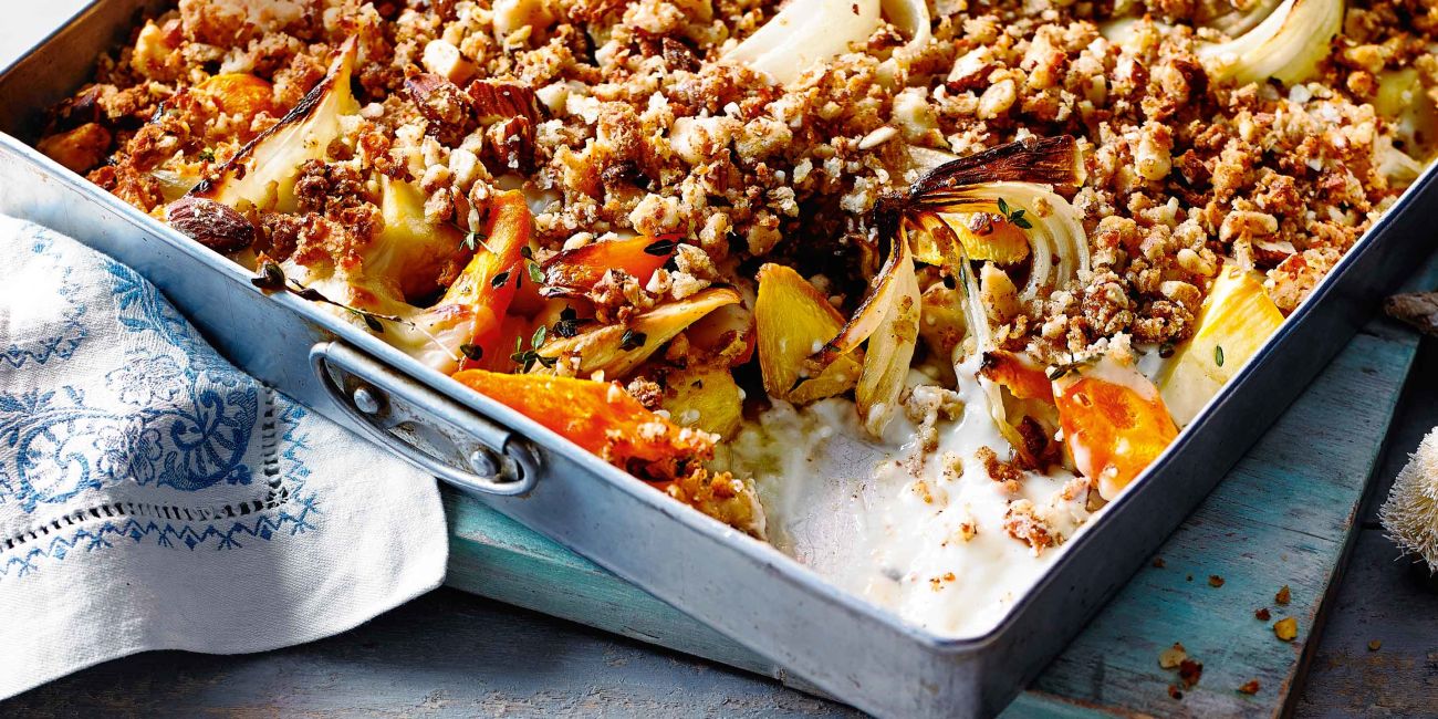 Roasted roots with nut crumble 