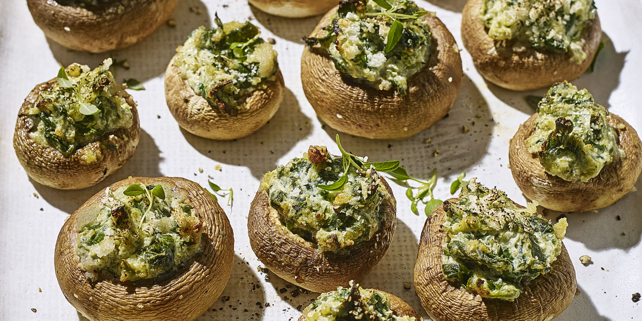 Stuffed pesto mushrooms