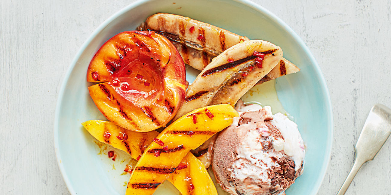 Griddled fruit with chilli and lime syrup