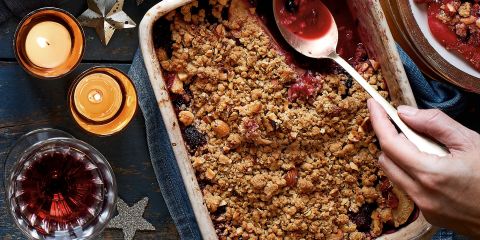 Crumble with blackberry and sloe gin ice cream