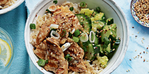 Chicken and smashed cucumber rice bowl