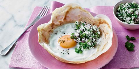 Sri Lankan egg hoppers with chilli and coconut sambol