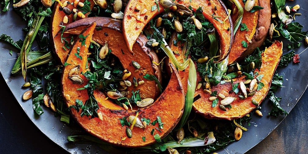 Roasted pumpkin with chilli-spiked crumb