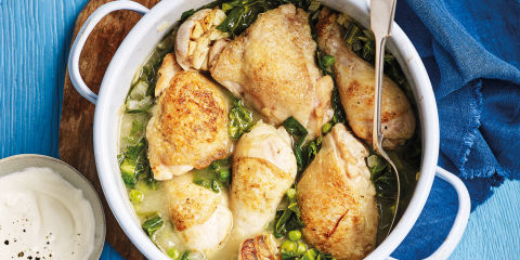 One-pot chicken and spring greens