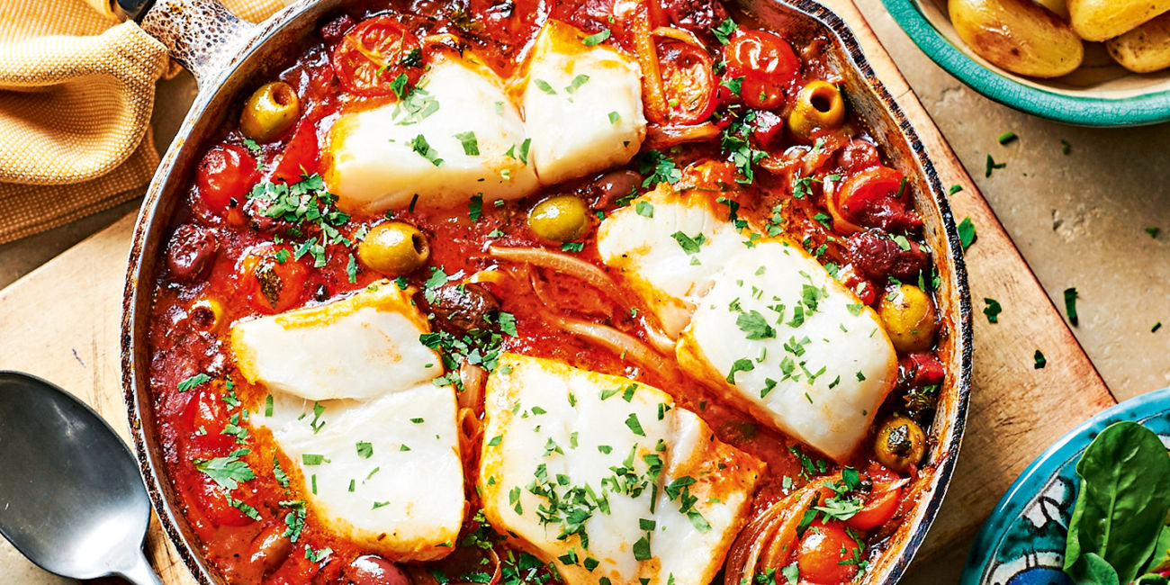 Baked cod with olives and chorizo — Co-op