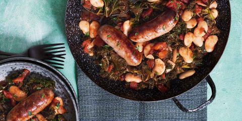 Sausage, kale and white bean bake