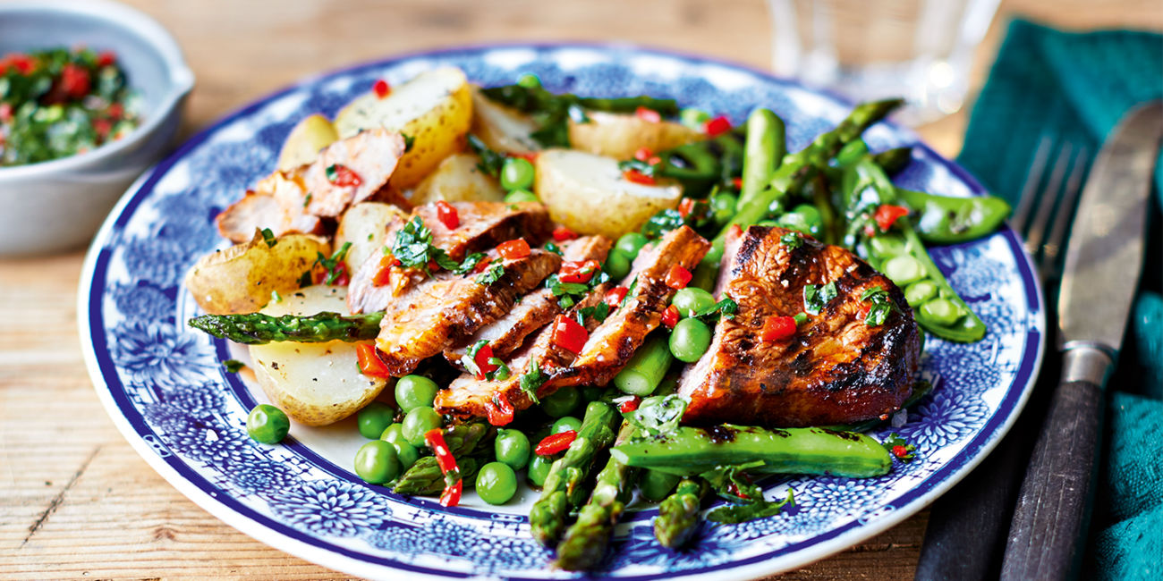 Smoky lamb steaks with veg