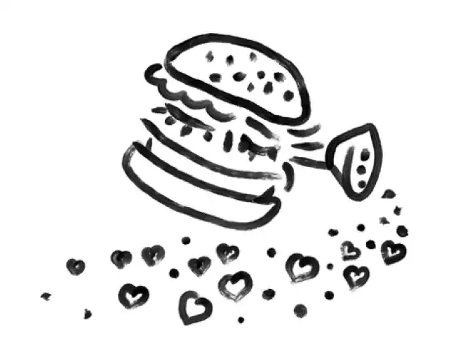 Illustration of burger pouring love