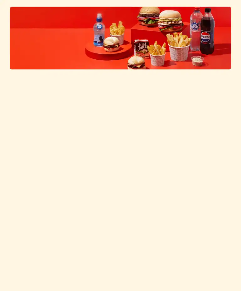 Family pack meal deal with burgers, mini burgers, chips and drinks