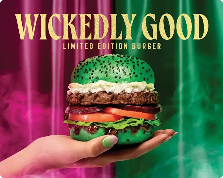 Limited Edition Wicked burger on a green bun