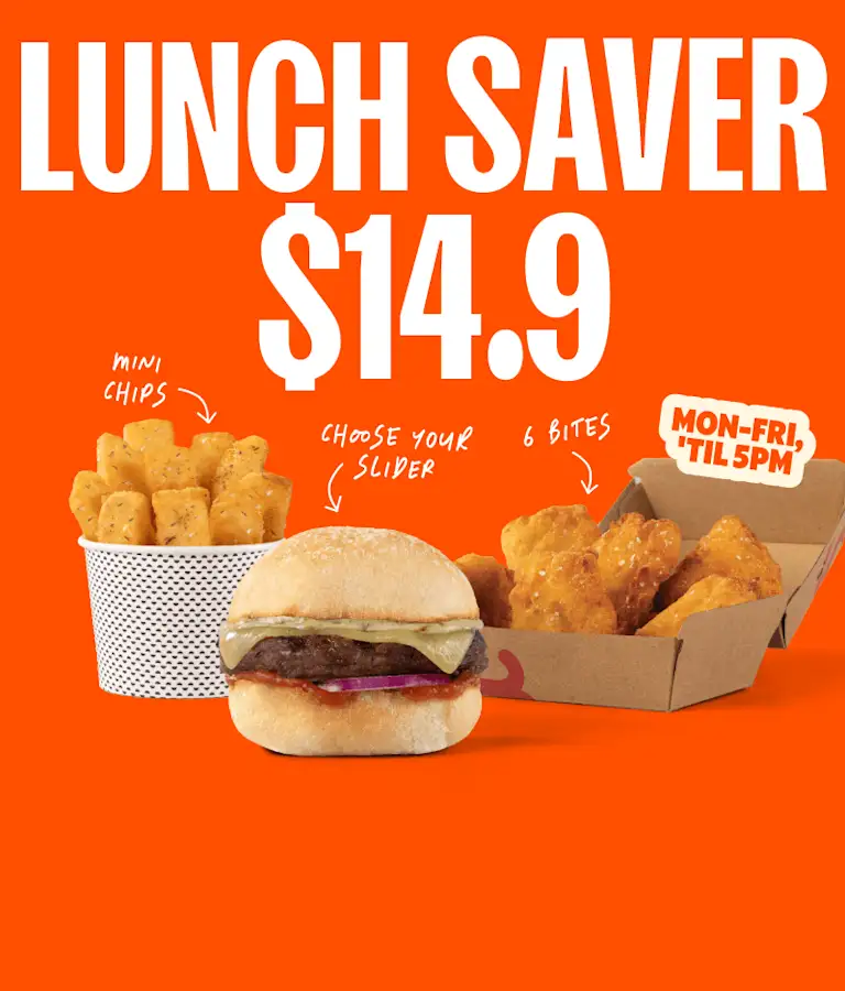 $14.9 Lunch Saver Bundle. Choice of slider, mini chips, healthy fried chicken bites. Available Monday - Friday 'til 5PM.