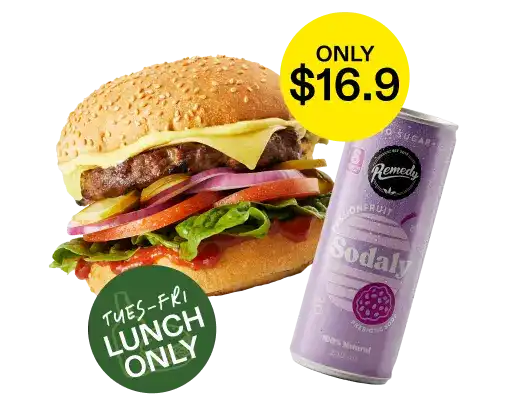 CBD Lunch Deal - Burger + Remedy Drink for $16.90