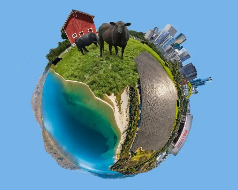 Stylised globe on a blue background