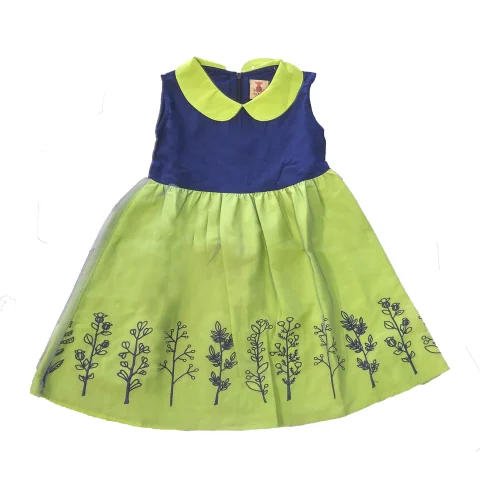 Mumsandbabes - Dress Girl  Green Flowers - Blue Green (2 - 3 Years)