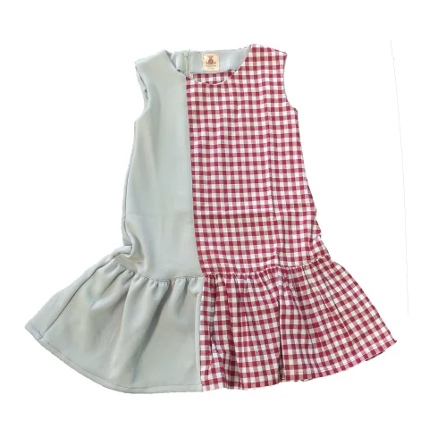 Mumsandbabes - Dress Anak Motif Chess Board - Grey Maroon 