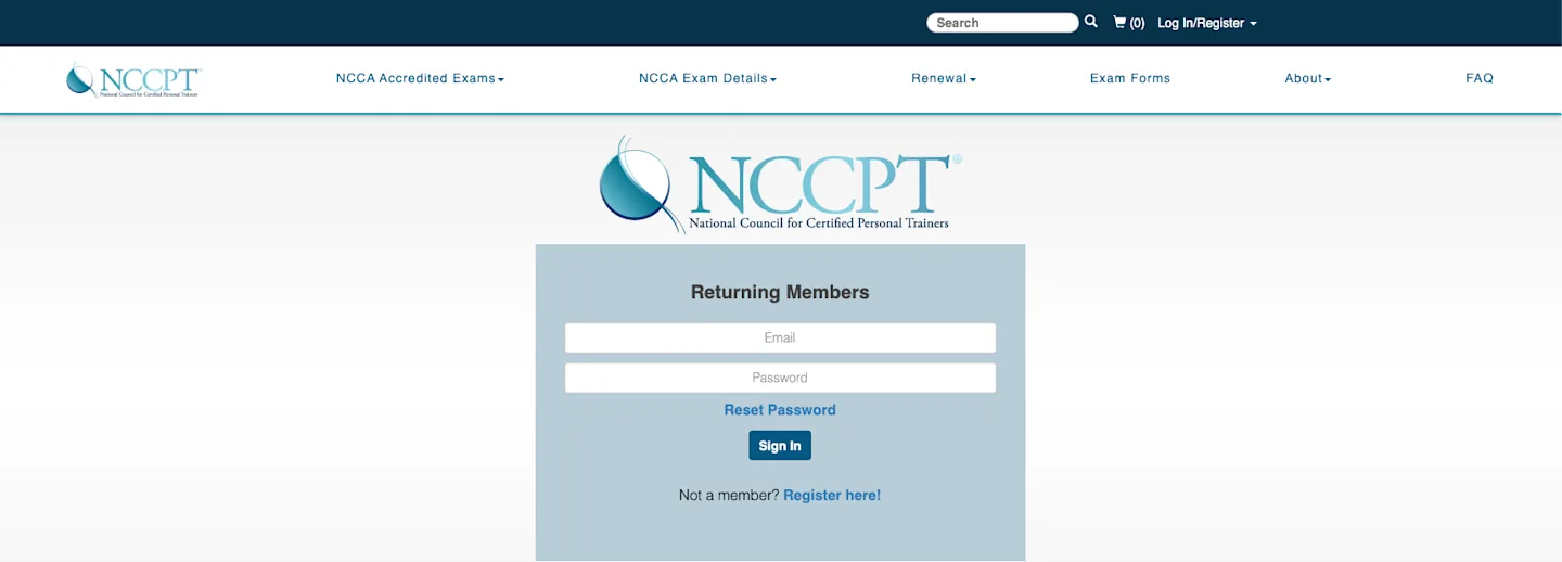 NCCPT Login fields