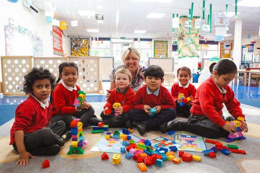 Children playing with Lego