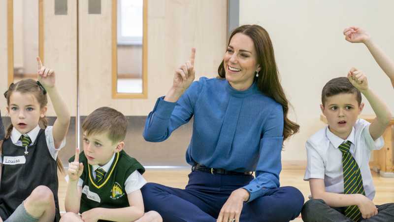 The Duchess of Cambridge interacts with children at St.John's Primary School Port Glasgow