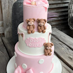 Roze dooptaart met Strik, Beertjes en Meisje