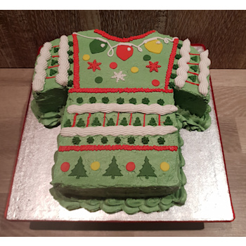 Een originele kerst trui taart. Leuk op een kerst borrel maar ook als toetje of lekkers tijdens te koffie. Kerst trui taart