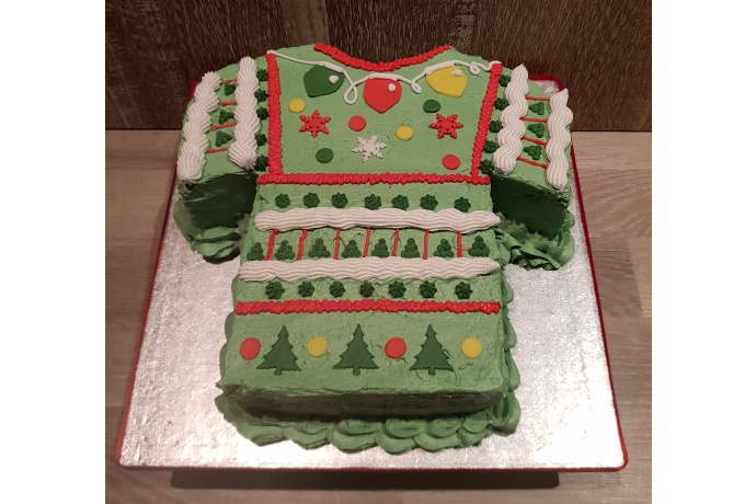 Een originele kerst trui taart. Leuk op een kerst borrel maar ook als toetje of lekkers tijdens te koffie. Kerst trui taart