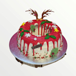 Een royale kerst krans taart met decoratie van chocolade, creme en fondant. kerst krans taart