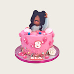 Heerlijk hysterisch roze taart met Roblox karakter erop. Roblox taart