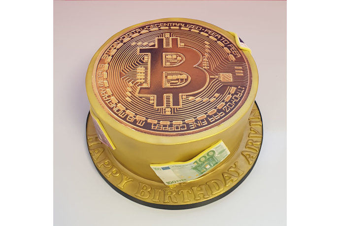 Hippe bitcoin taart voor de liefhebben of belegger van deze crypto munt. bitcoin