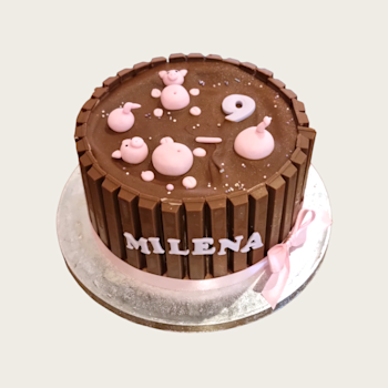 Lieve chocolade taart met varkentjes   Chocolade varkentjes taart