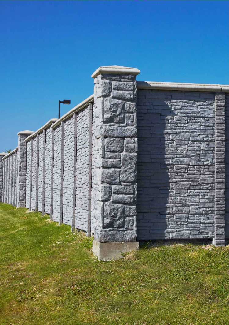 Superior Concrete Products Fence and Wall Projects Gallery - Superior Stone Column & Bullnose Cap in Natural Gray