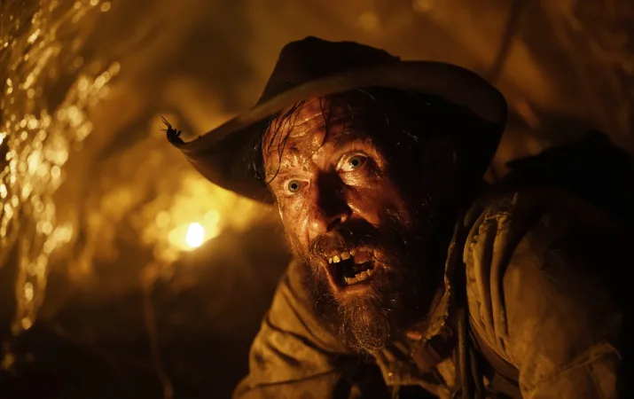 An AI generated image of a Eureka Stockade digger in a tunnel with a maniacal look on his face