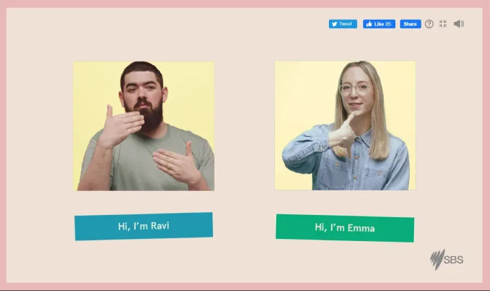Ravi and Emma Ross introducing themselves through sign language