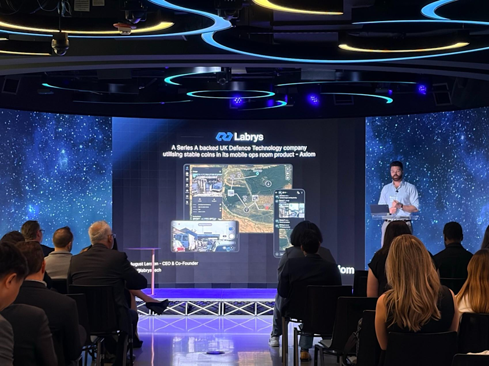 Photo of the Labrys Presentation at From Checkout to Cross-Border: Re-Architecting Payments for a Digital Economy , an invite-only Booz Allen × a16z event in Washington, DC.