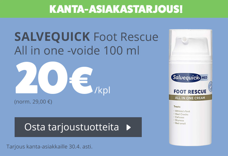 Huhtikuun tasarahatarjous | Salvequick Foot Rescue All in one -voide 100 ml 20 €/kpl