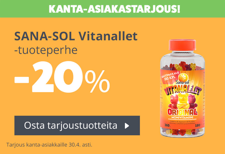 Huhtikuun kanta-asiakastarjous | Sana-Sol Vitanallet -20 %