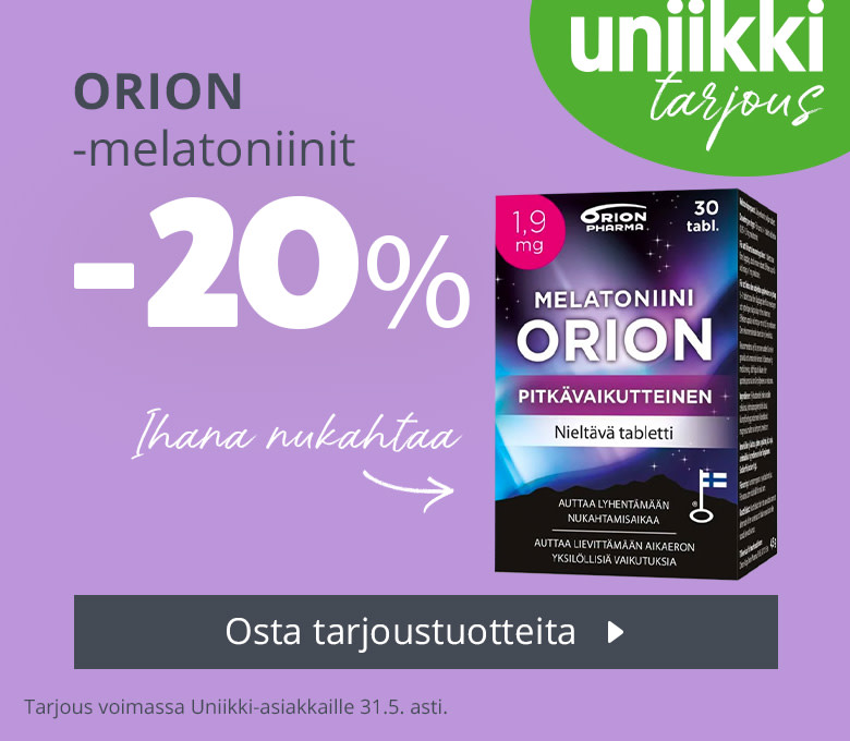 Uniikki-tarjous | Orion-melatoniinit -20 %