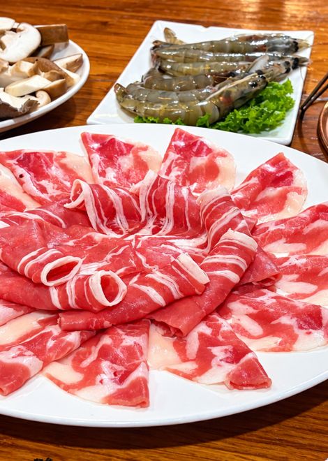 Paper-thin slices of lamb and beef, ready for the pot.