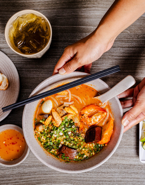 Rich flavourful red crab noodle soup 