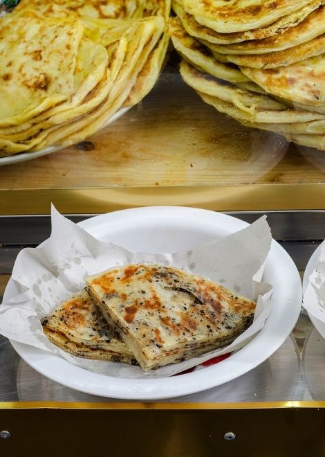 Msemmen with dark Moroccan olives