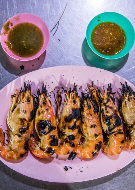 Grilled prawns in Bangkok's Chinatown