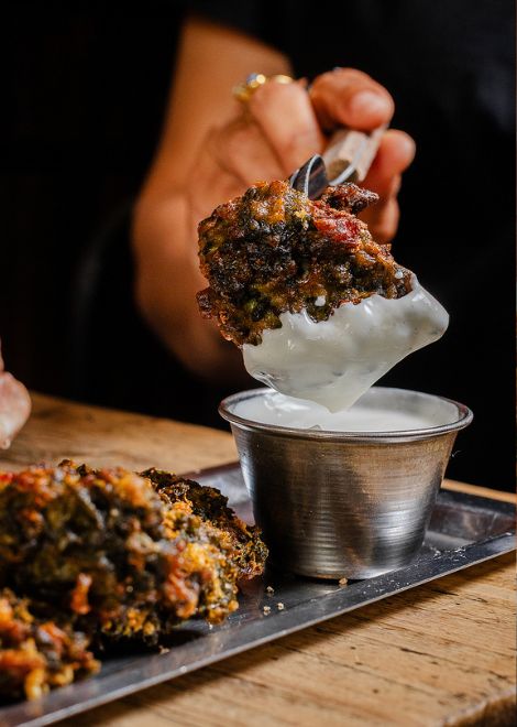 These chard fritters are crunchy, savoury, and made for sharing, 