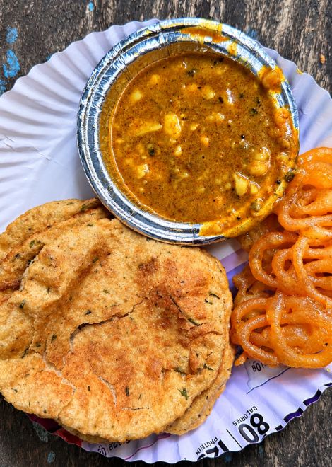 Kachori, spiced curry and crisp jalebi, the perfect Banarasi plate.