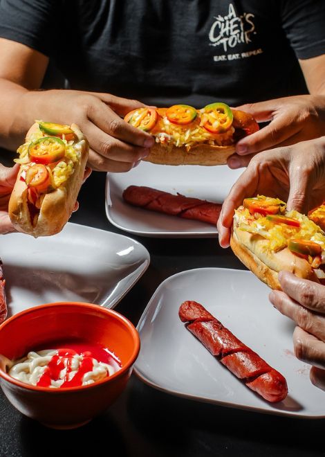 The iconic Chory, San Salvador's legendary loaded hot dog.